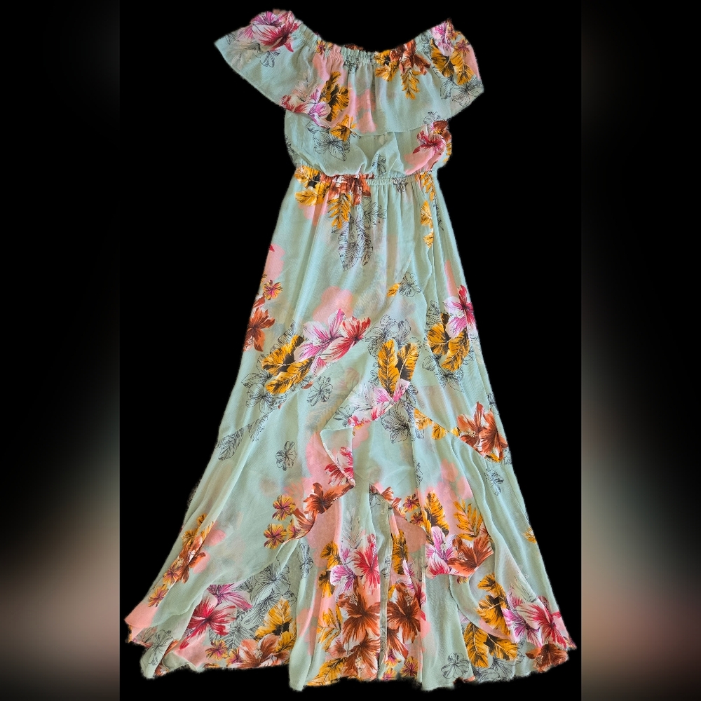 Express Floral Print Off The Shoulder Multicolor Maxi Dress Women's Size Small